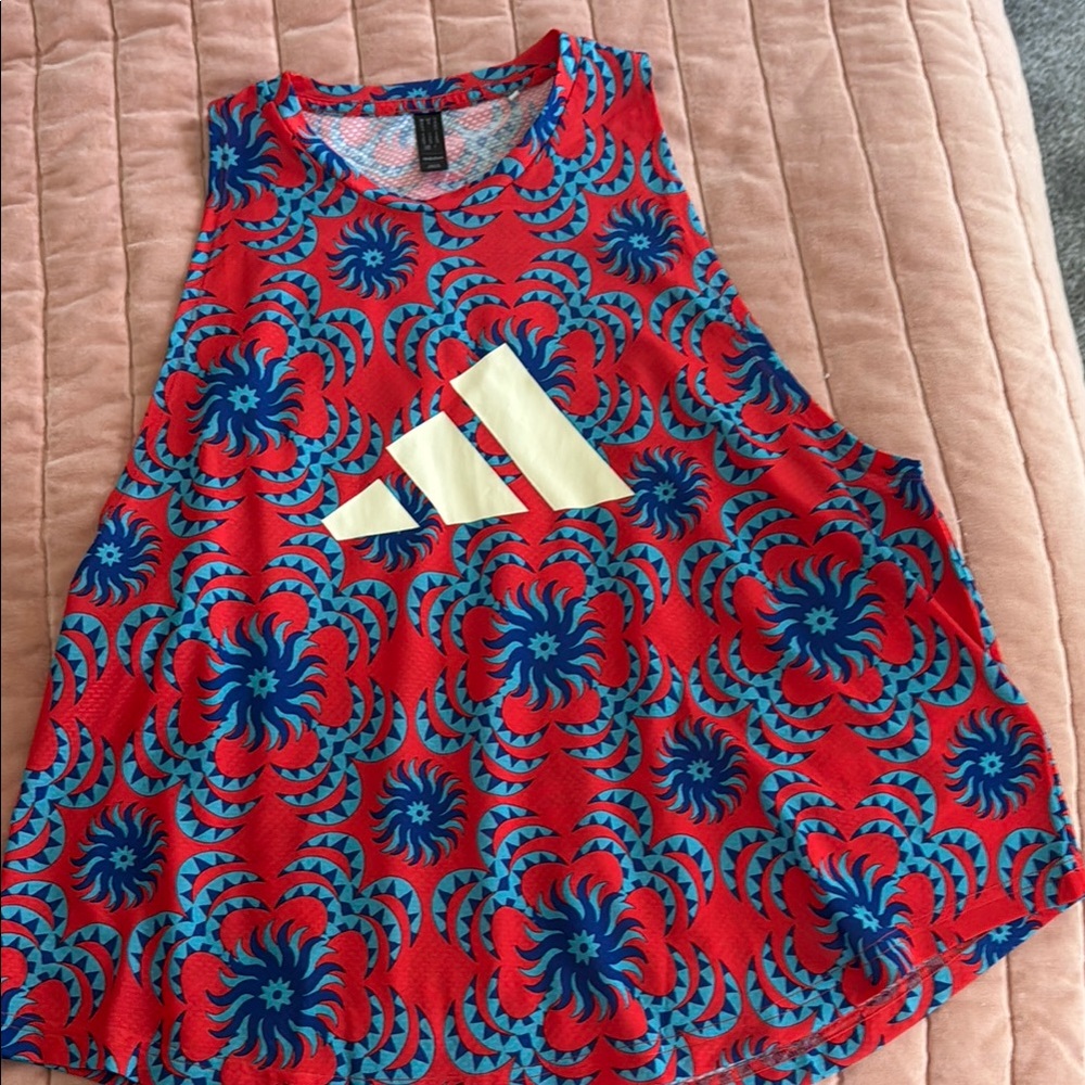 Adidas Red and Blue Patterned Tank Top